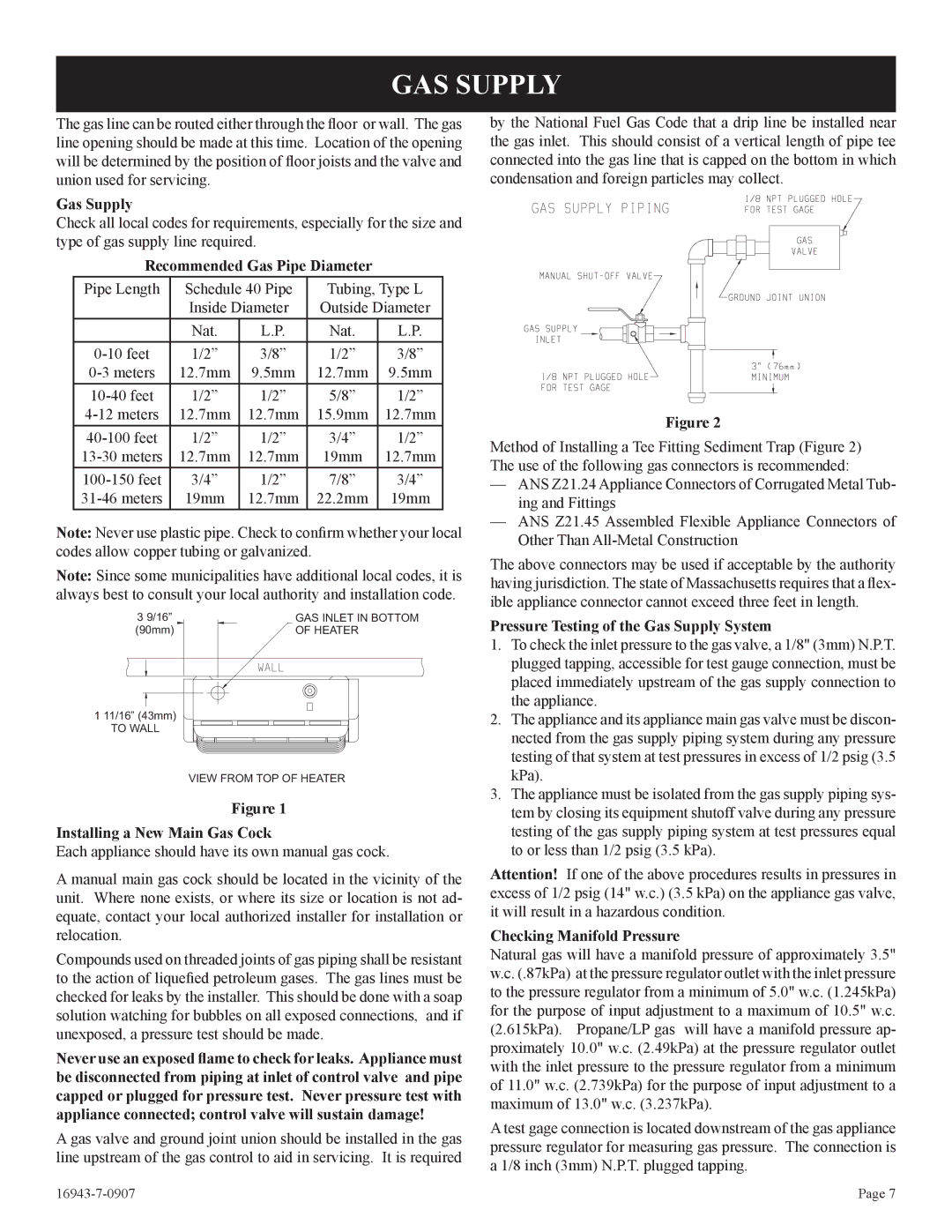 Empire Comfort Systems BF-20-2, BF-30-2, BF-10-2 installation instructions GAS Supply 