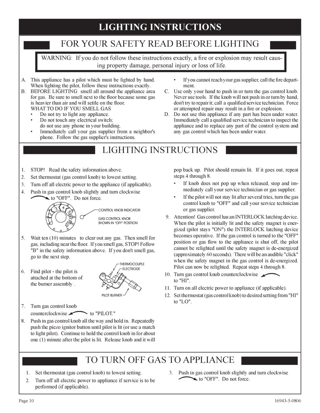 Empire Comfort Systems BF-20-2, BF-30-2, BF-10-2 Lighting Instructions, For Your Safety Read Before Lighting 