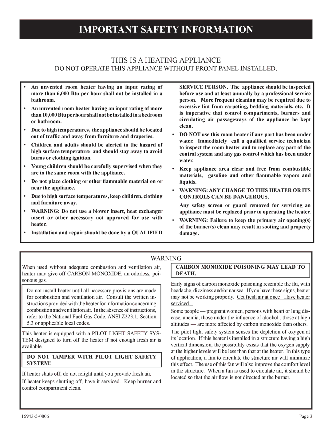 Empire Comfort Systems BF-30-2, BF-20-2, BF-10-2 Important Safety Information, This is a Heating Appliance 