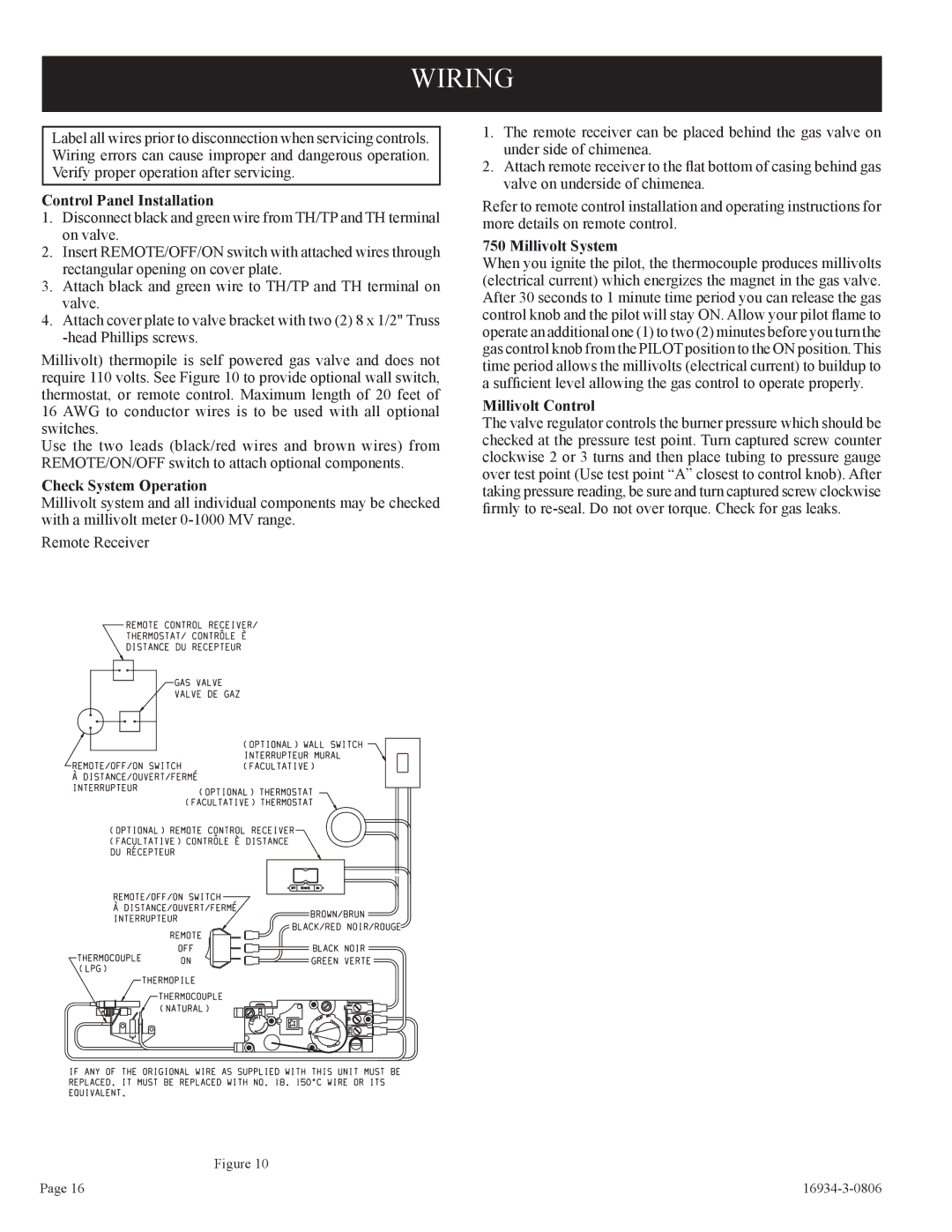 Empire Comfort Systems CHBR-16-3 Wiring, Control Panel Installation, Check System Operation, Millivolt System 