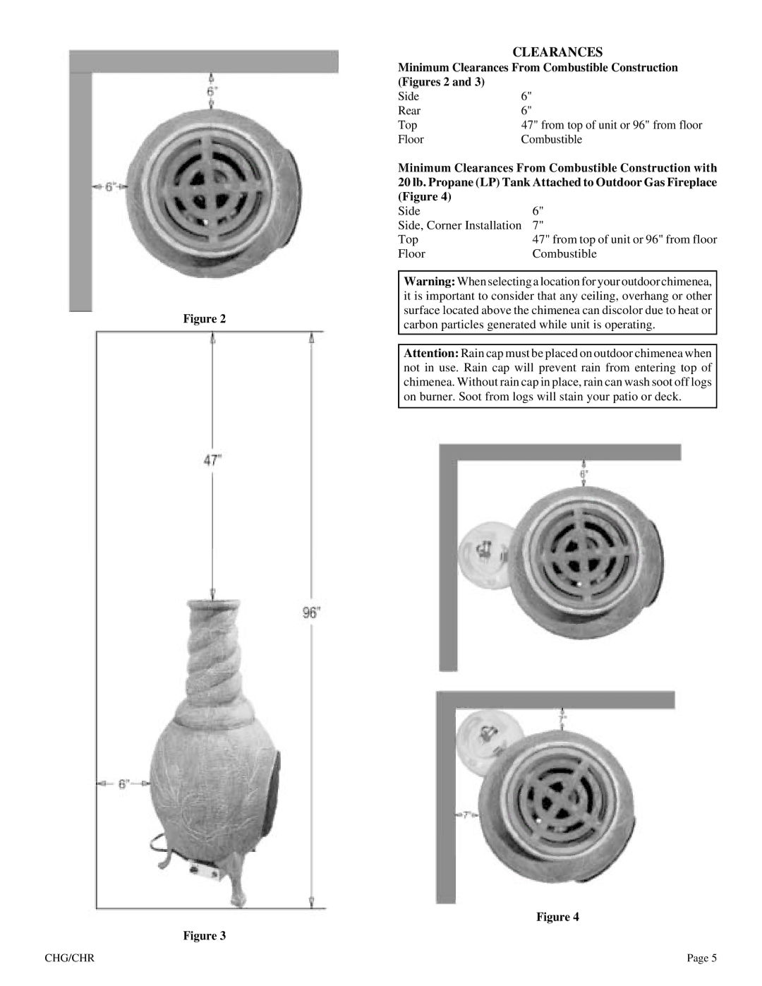 Empire Comfort Systems CHG, CHR installation instructions Minimum Clearances From Combustible Construction Figures 2 