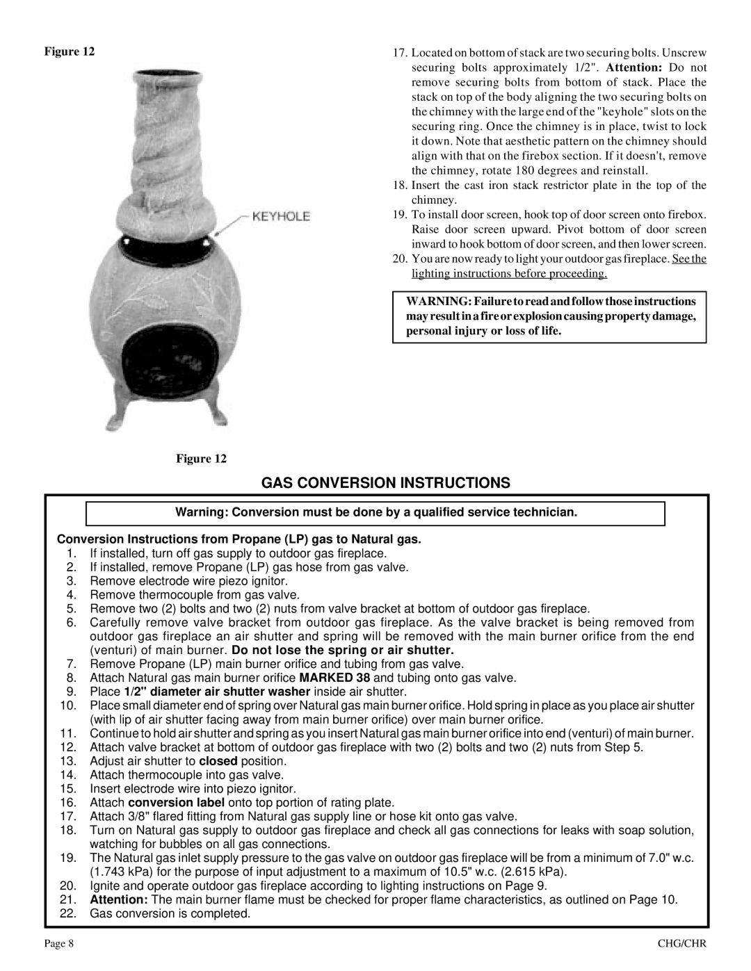 Empire Comfort Systems CHR, CHG installation instructions GAS Conversion Instructions 