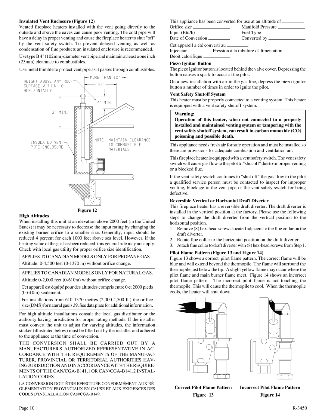 Empire Comfort Systems CIBV-30-2 Insulated Vent Enclosure Figure, High Altitudes, Piezo Ignitor Button 