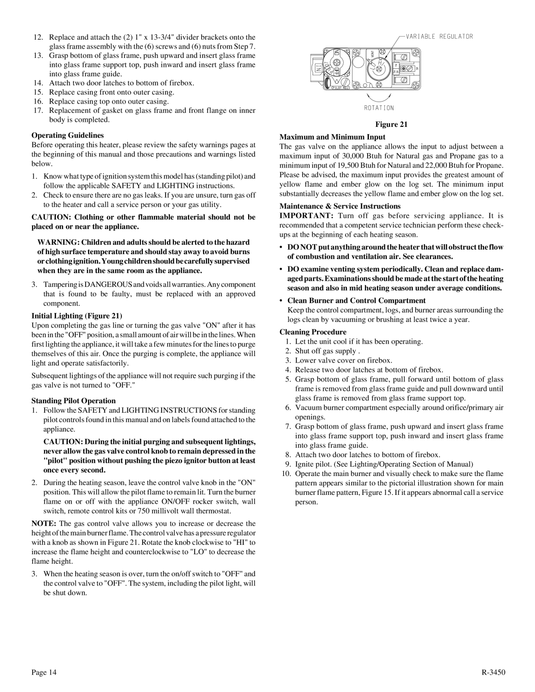 Empire Comfort Systems CIBV-30-2 Operating Guidelines, Initial Lighting Figure, Standing Pilot Operation 