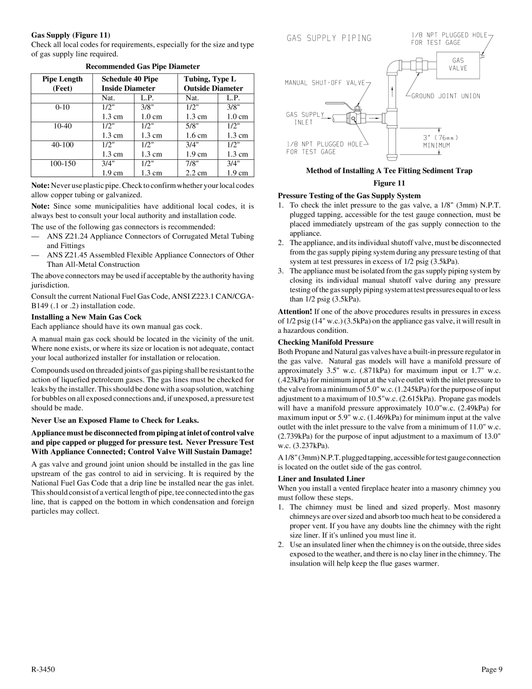 Empire Comfort Systems CIBV-30-2 Gas Supply Figure, Inside Diameter Outside Diameter, Installing a New Main Gas Cock 