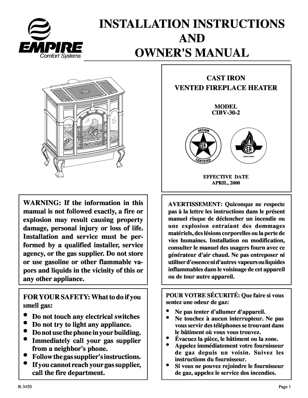 Empire Comfort Systems CIBV-30-2 installation instructions 