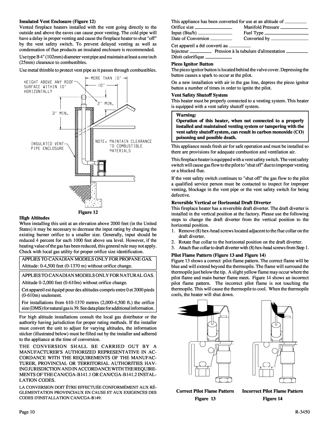 Empire Comfort Systems CIBV-30-2 Insulated Vent Enclosure Figure, Figure High Altitudes, Piezo Ignitor Button 