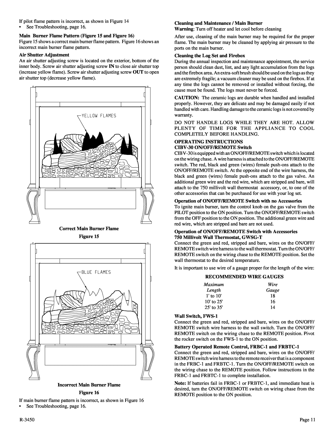 Empire Comfort Systems CIBV-30-2 Main Burner Flame Pattern and Figure, Air Shutter Adjustment, Operating Instructions 