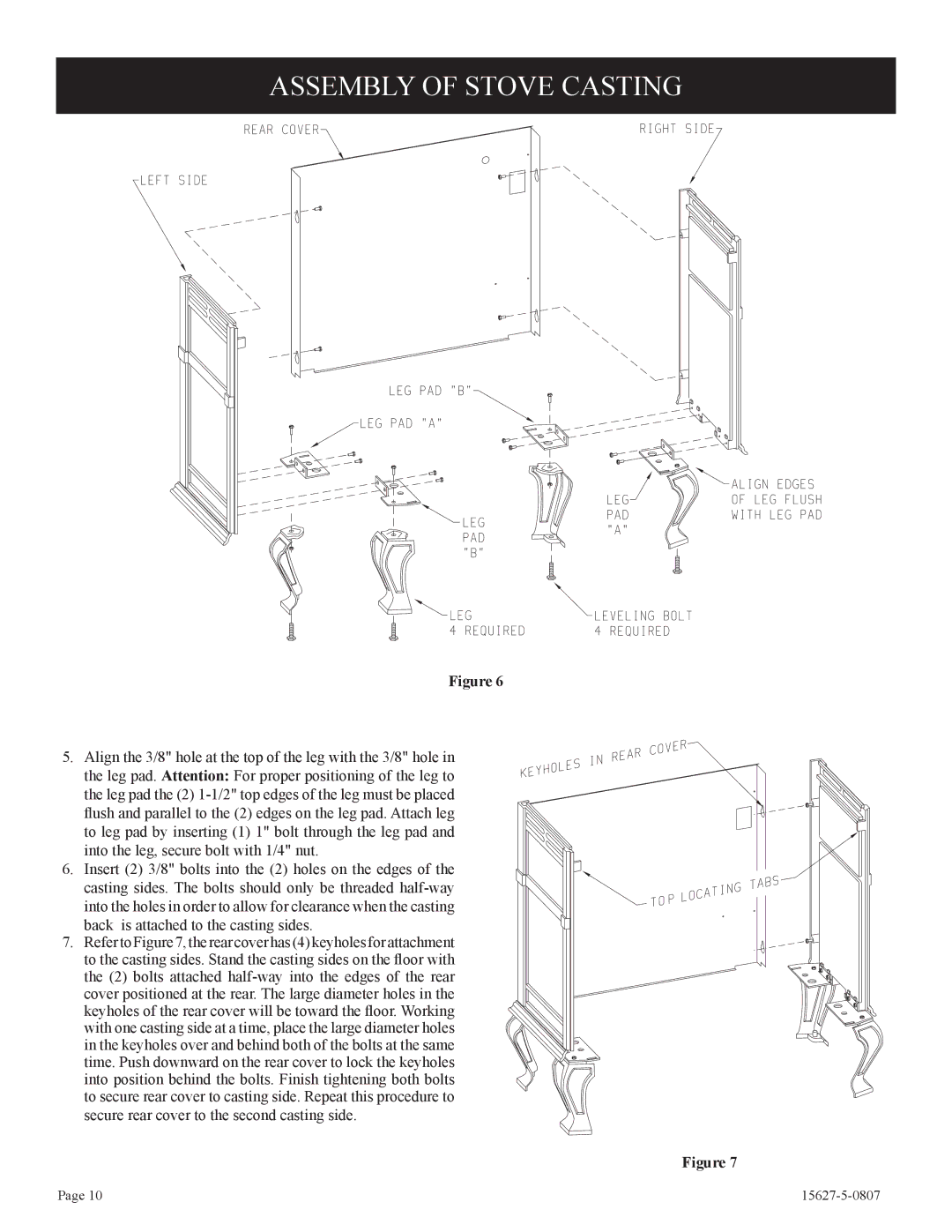 Empire Comfort Systems CIBV-30-20 installation instructions Assembly of Stove Casting 