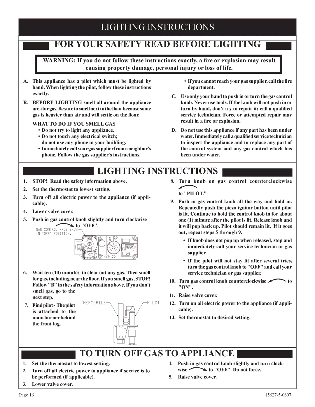 Empire Comfort Systems CIBV-30-20 installation instructions Lighting Instructions, For Your Safety Read Before Lighting 