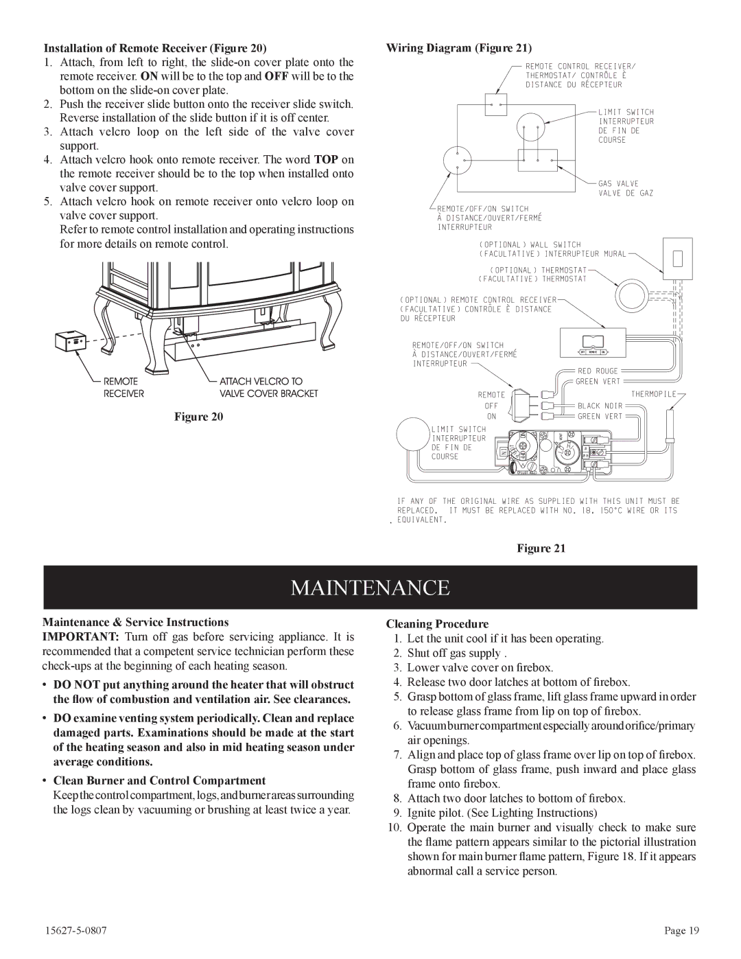 Empire Comfort Systems CIBV-30-20 installation instructions Maintenance & Service Instructions, Cleaning Procedure 