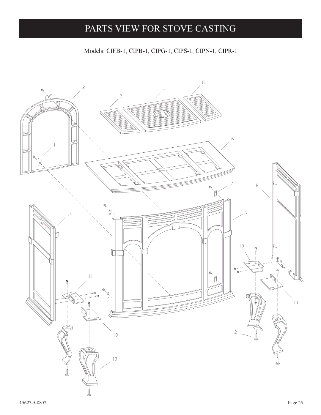 Empire Comfort Systems CIBV-30-20 installation instructions Parts View for Stove Casting 