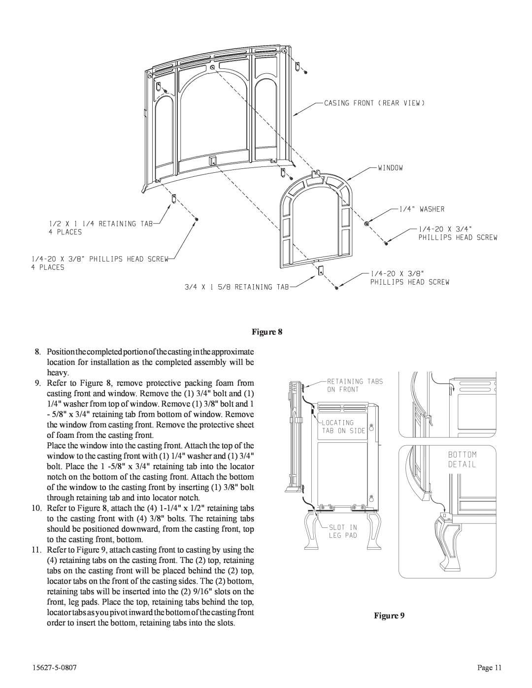 Empire Comfort Systems CIBV-30-20 installation instructions Refer to , attach casting front to casting by using the 