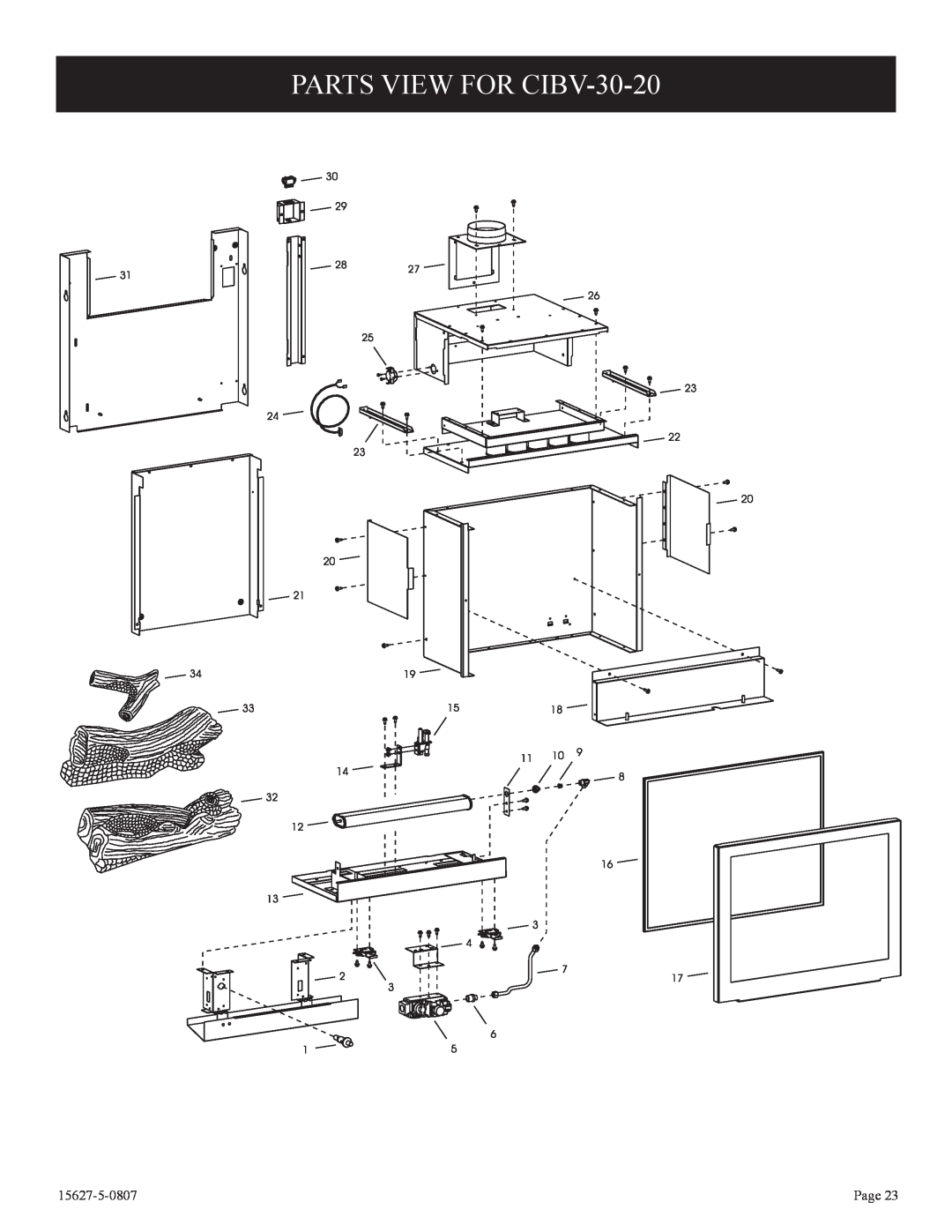 Empire Comfort Systems installation instructions PARTS VIEW FOR CIBV-30-20, 15627-5-0807, Page 