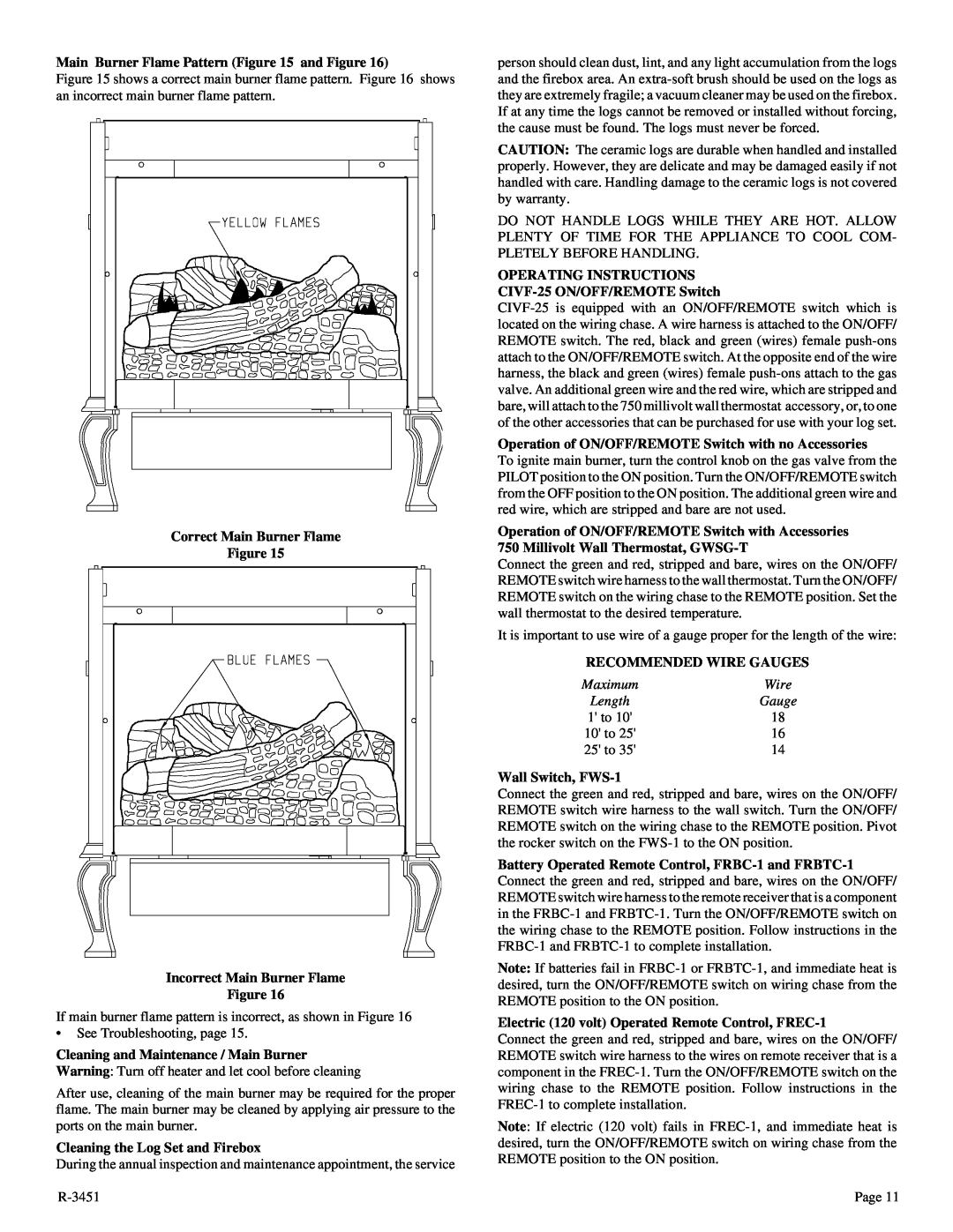 Empire Comfort Systems CIVF-25-2 installation instructions Maximum, Wire, Length, Gauge, 1 to, 10 to, 25 to 