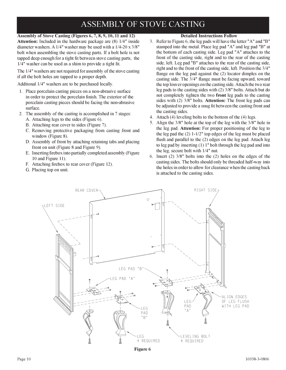 Empire Comfort Systems CIVF-25-21 installation instructions Assembly of Stove Casting, Detailed Instructions Follow 