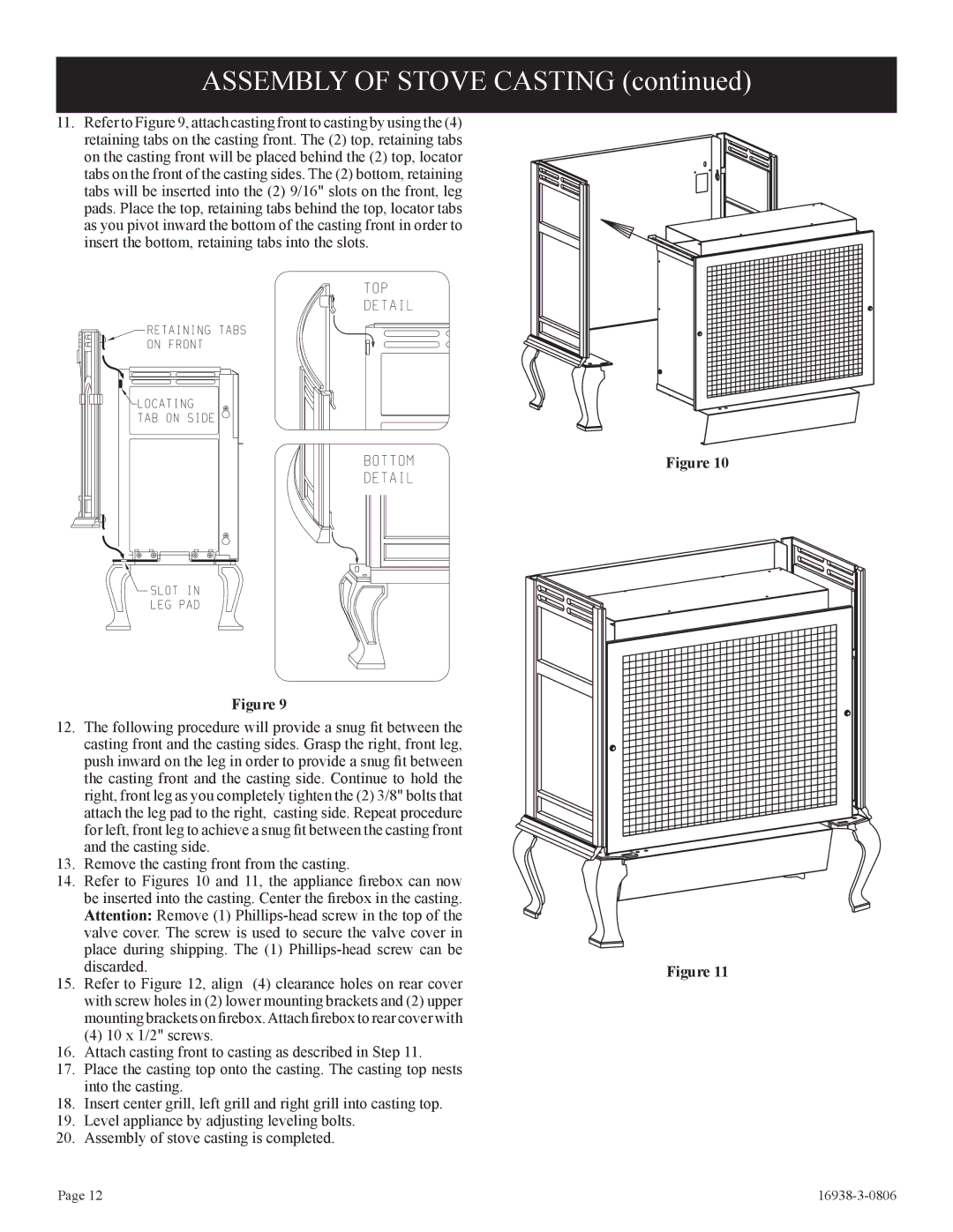 Empire Comfort Systems CIVF-25-21 installation instructions Assembly of Stove Casting 