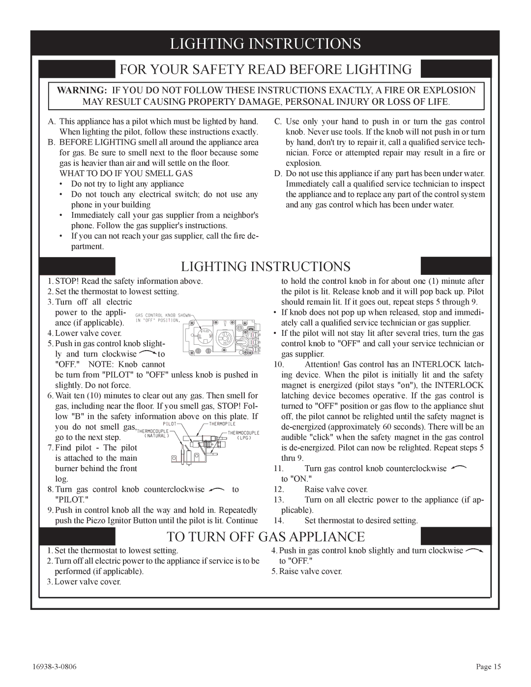 Empire Comfort Systems CIVF-25-21 installation instructions Lighting Instructions, For Your Safety Read Before Lighting 