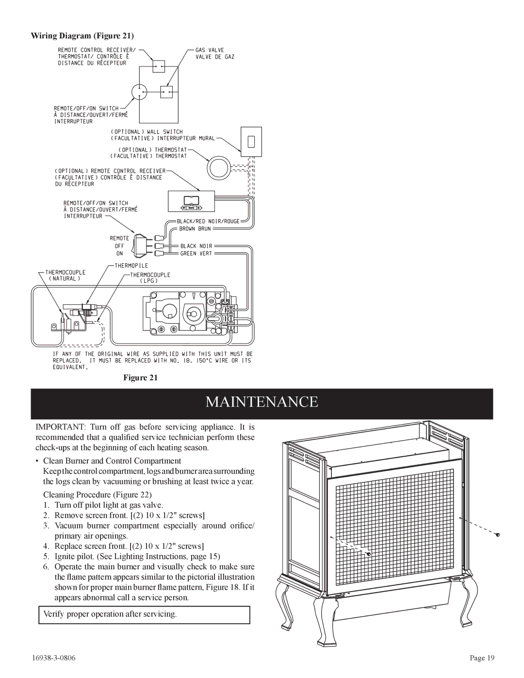 Empire Comfort Systems CIVF-25-21 installation instructions Maintenance, Wiring Diagram Figure 