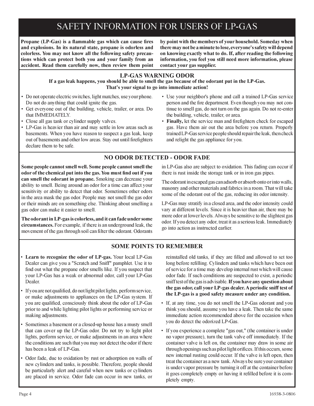 Empire Comfort Systems CIVF-25-21 installation instructions Safety Information for Users of LP-GAS, LP-GAS Warning Odor 