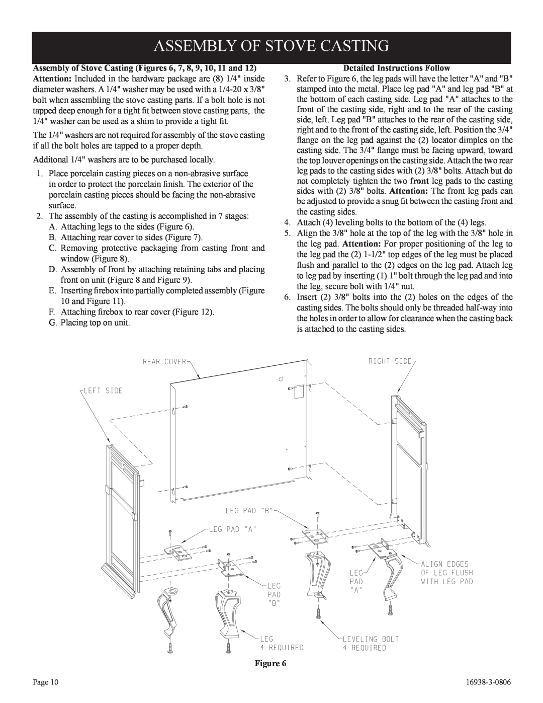 Empire Comfort Systems CIVF-25-21 installation instructions Assembly Of Stove Casting, Detailed Instructions Follow 