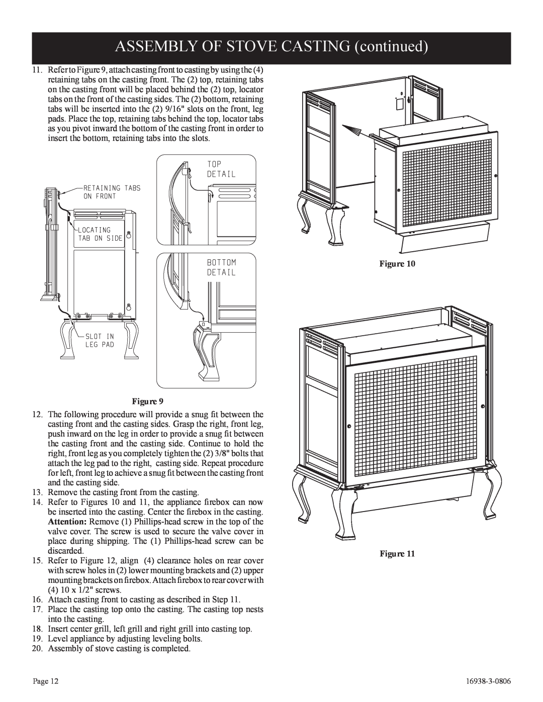 Empire Comfort Systems CIVF-25-21 installation instructions ASSEMBLY OF STOVE CASTING continued, Figure Figure 