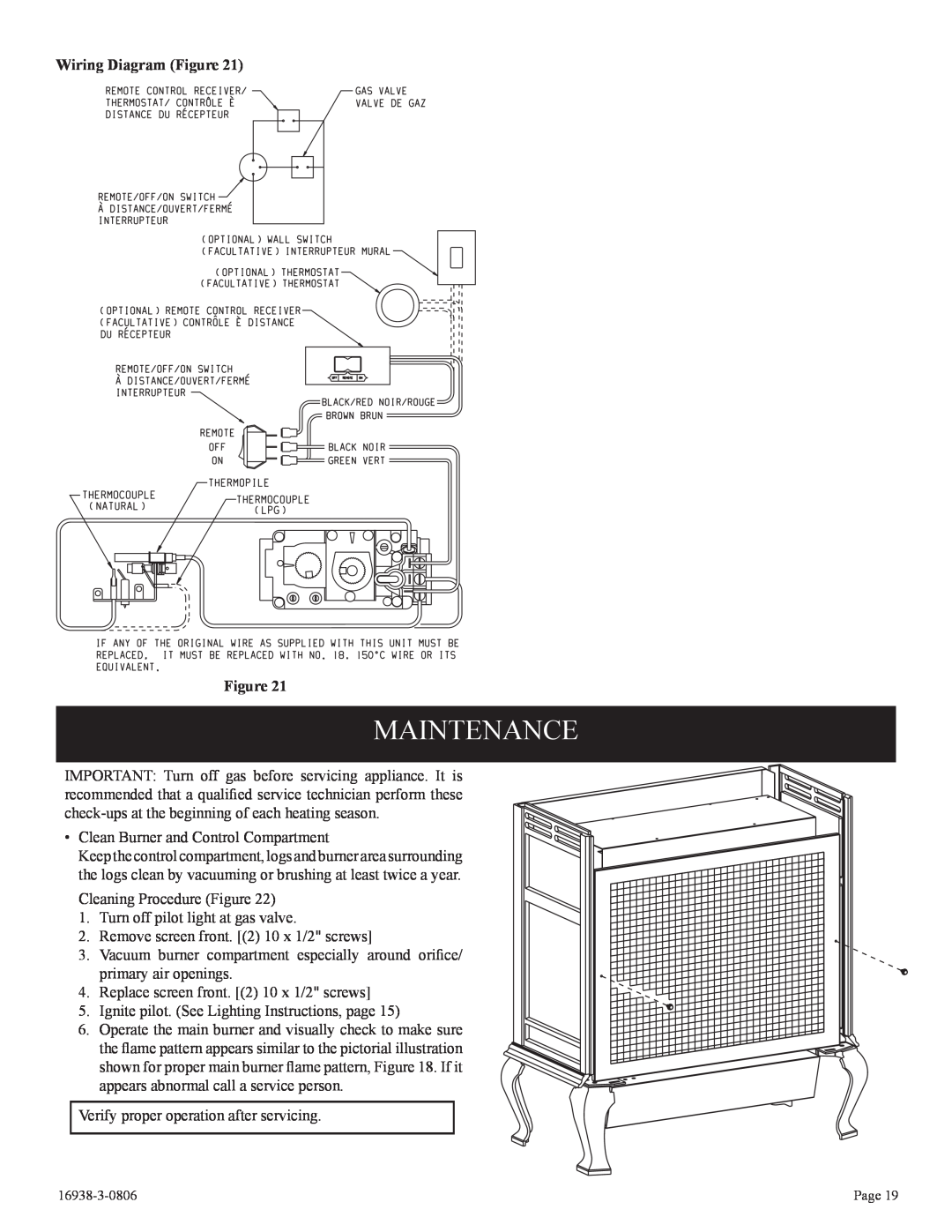 Empire Comfort Systems CIVF-25-21 installation instructions Maintenance, Wiring Diagram Figure Figure 