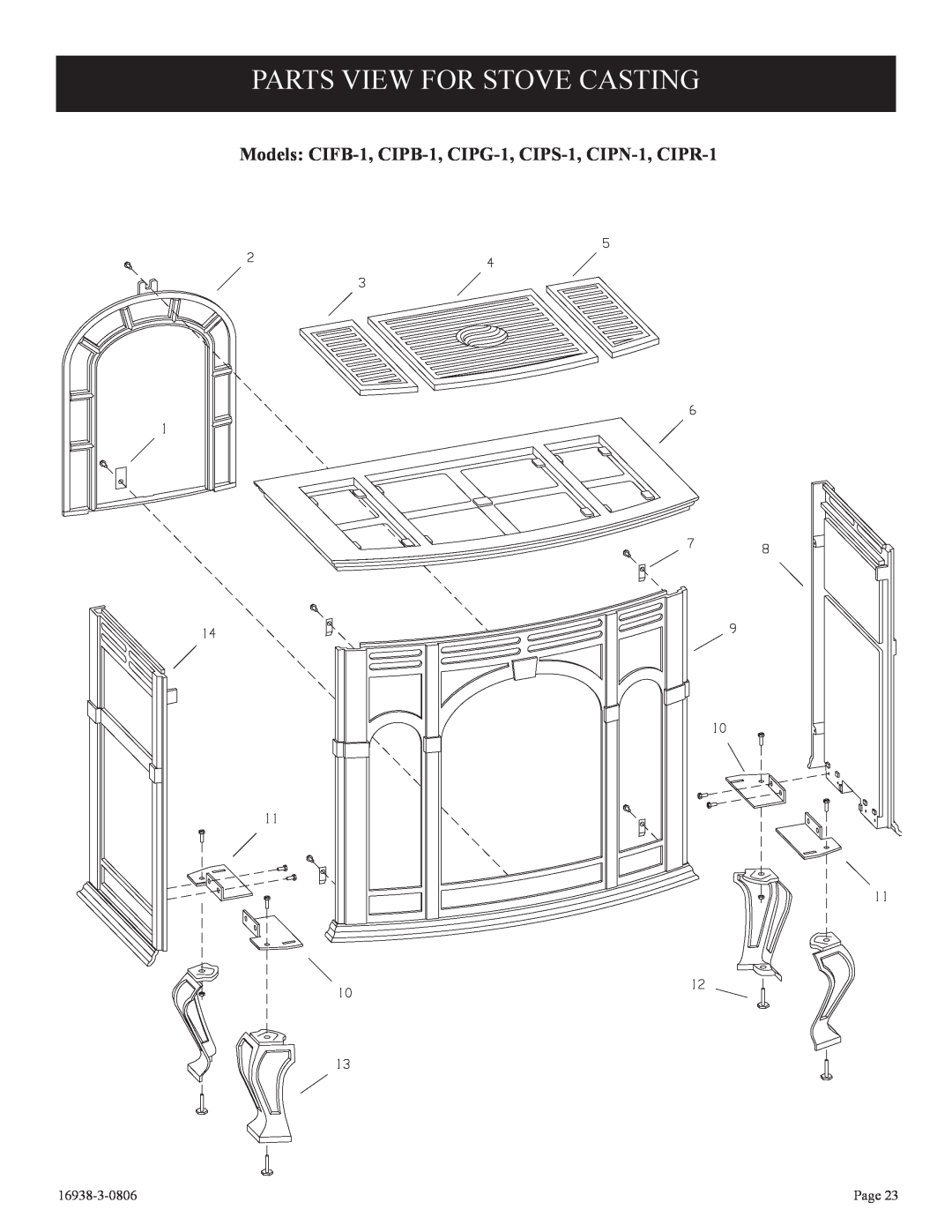 Empire Comfort Systems CIVF-25-21 installation instructions Parts View For Stove Casting, 16938-3-0806, Page 
