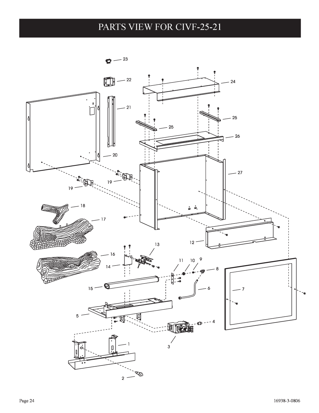 Empire Comfort Systems installation instructions PARTS VIEW FOR CIVF-25-21, Page, 16938-3-0806 