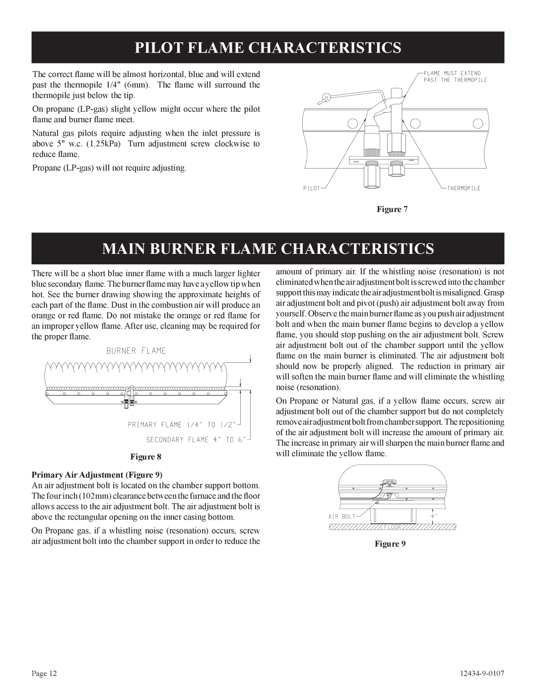 Empire Comfort Systems DV-35-2SG installation instructions Pilot Flame Characteristics, Main Burner Flame Characteristics 