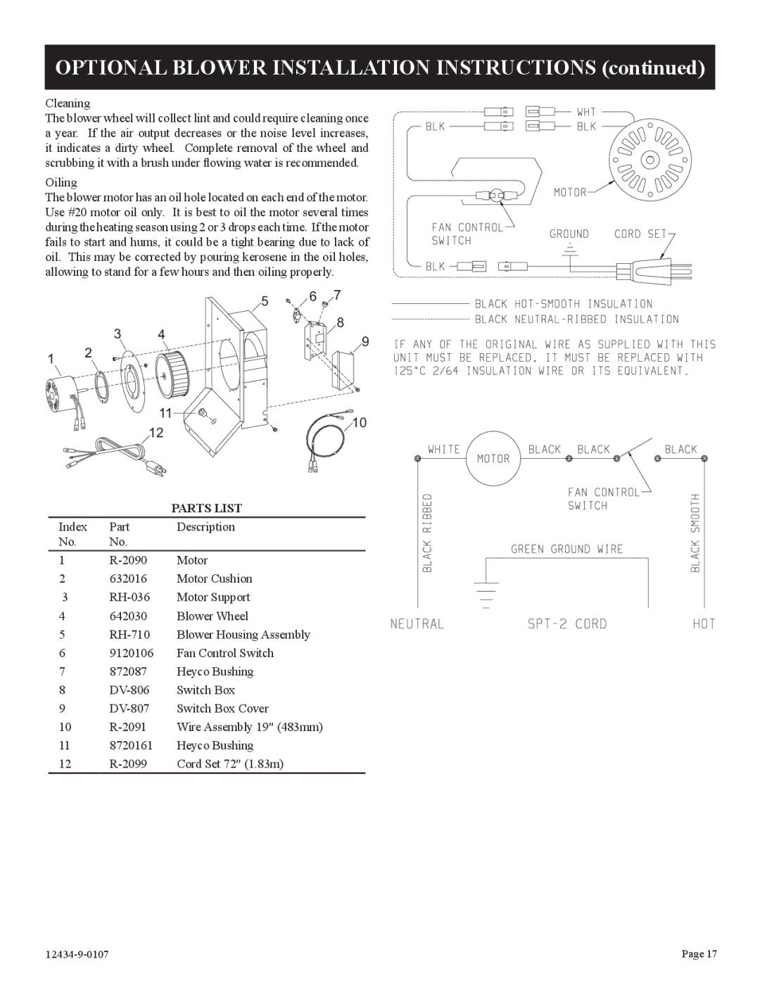 Empire Comfort Systems DV-35-2SG installation instructions Optional Blower Installation Instructions 