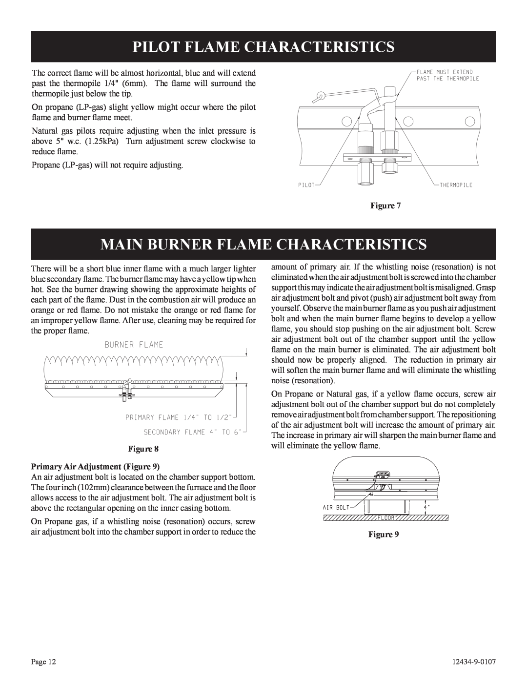 Empire Comfort Systems DV-35-2SG installation instructions Pilot Flame Characteristics, Main Burner Flame Characteristics 