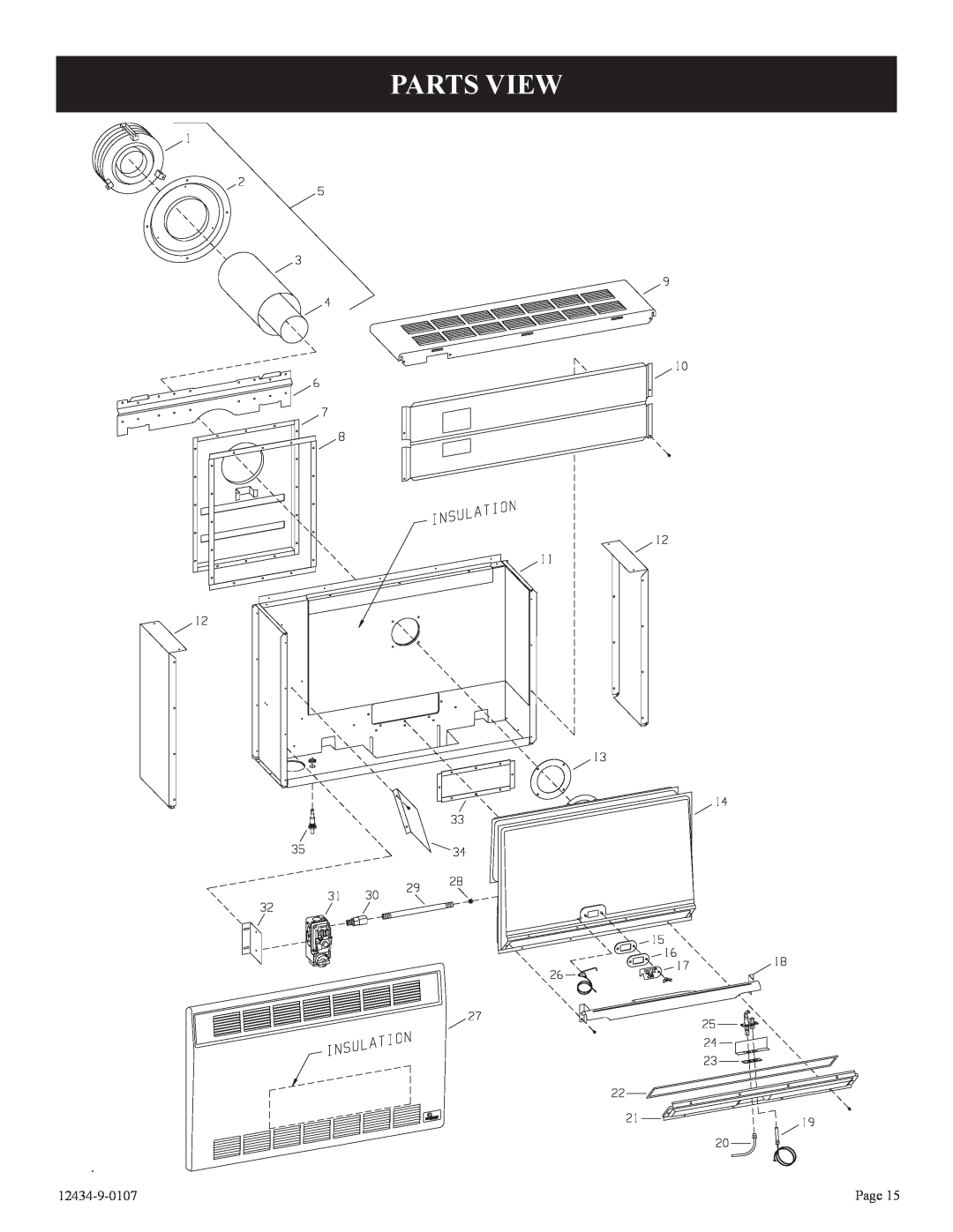 Empire Comfort Systems DV-35-2SG installation instructions Parts View, 12434-9-0107, Page 