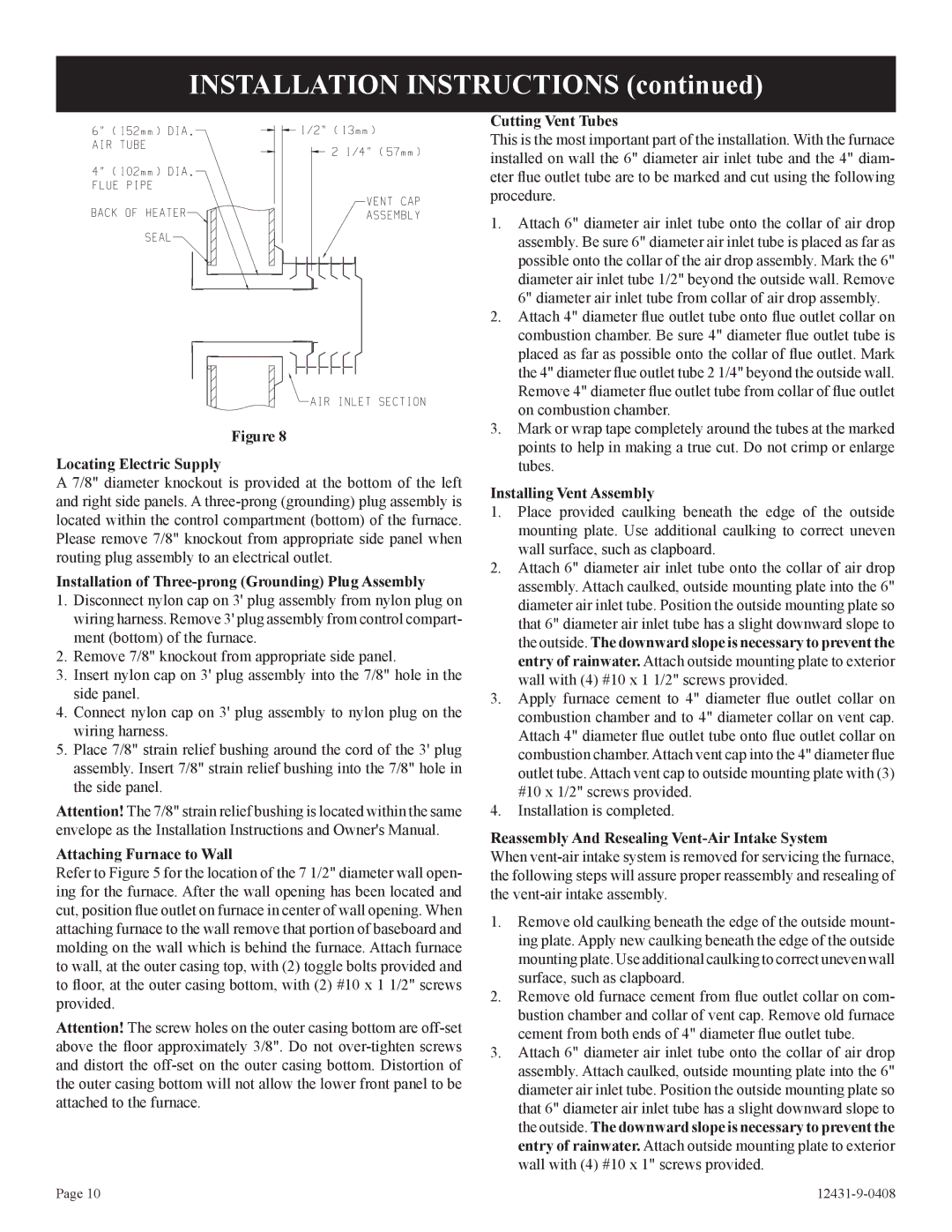 Empire Comfort Systems DV-55SPP Locating Electric Supply, Installation of Three-prong Grounding Plug Assembly 