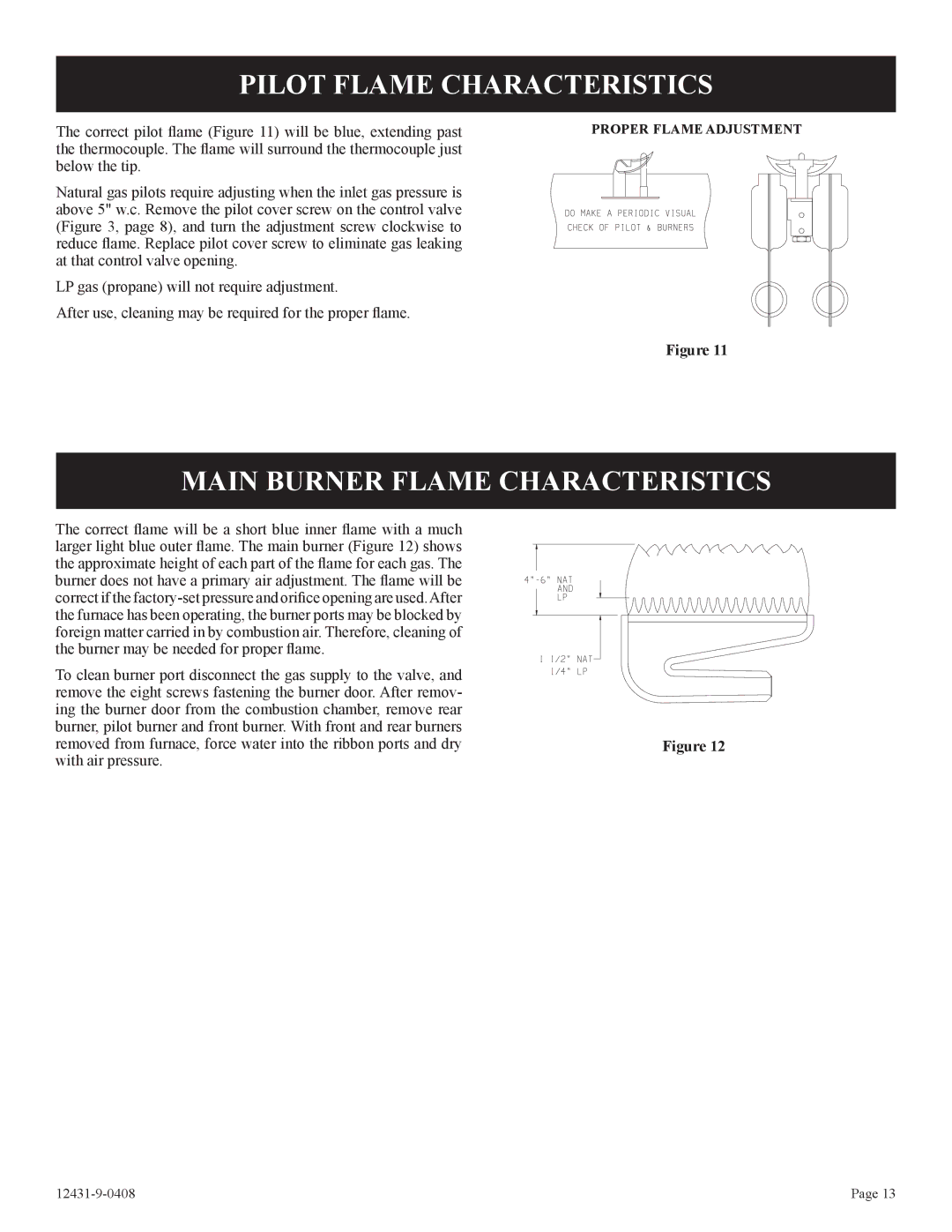 Empire Comfort Systems DV-55SPP installation instructions Pilot Flame Characteristics, Main Burner Flame Characteristics 