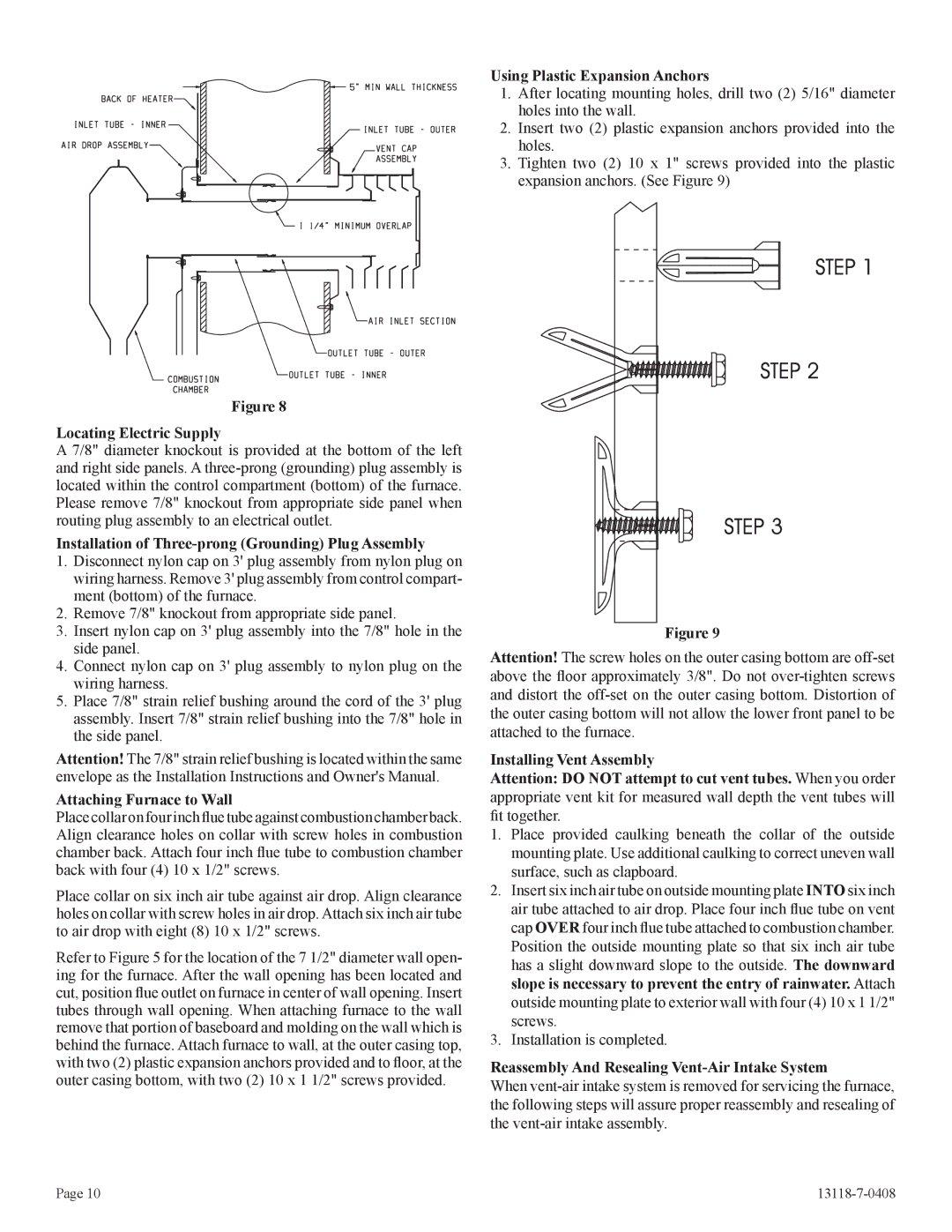 Empire Comfort Systems DV-55T-1 Locating Electric Supply, Installation of Three-prong Grounding Plug Assembly 