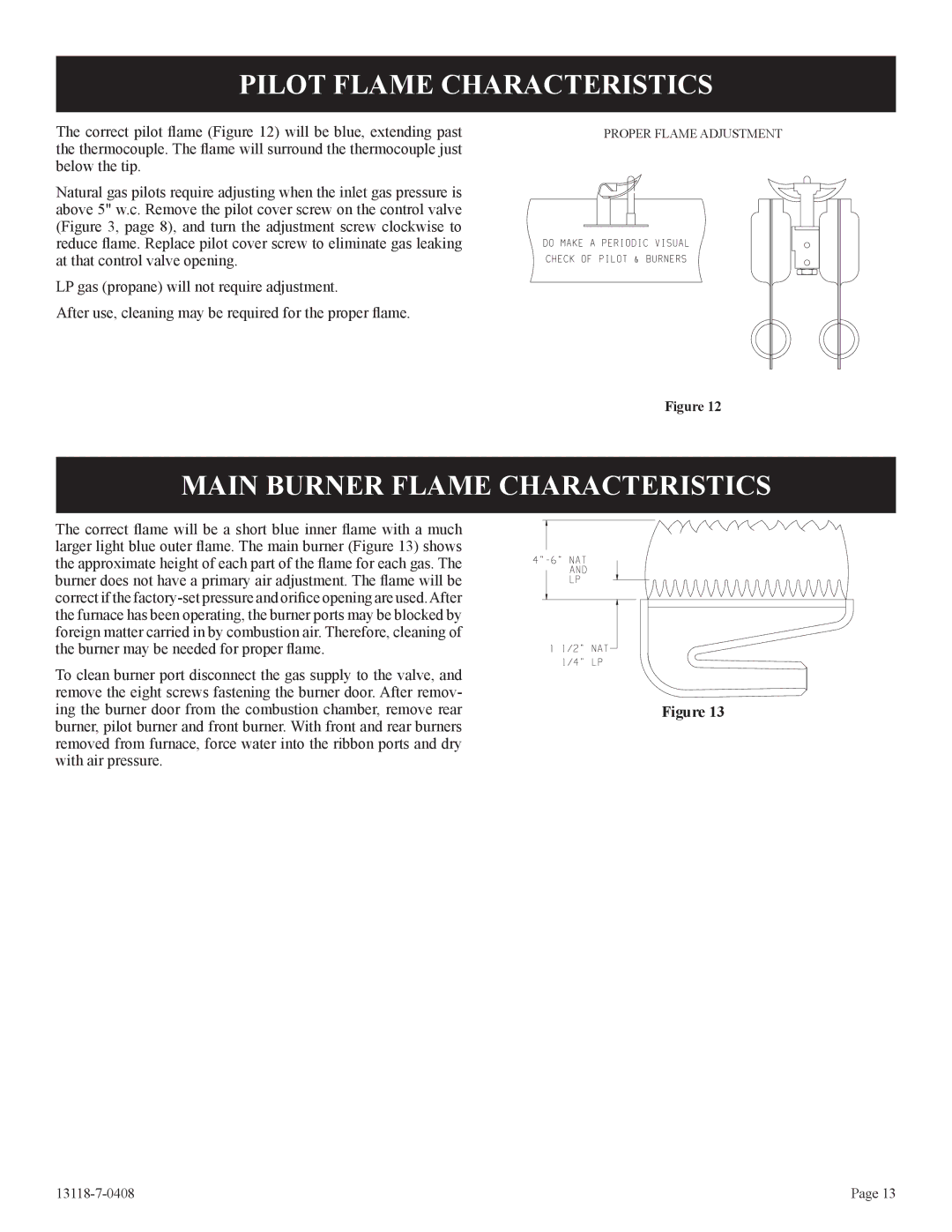 Empire Comfort Systems DV-55T-1 installation instructions Pilot Flame Characteristics, Main Burner Flame Characteristics 