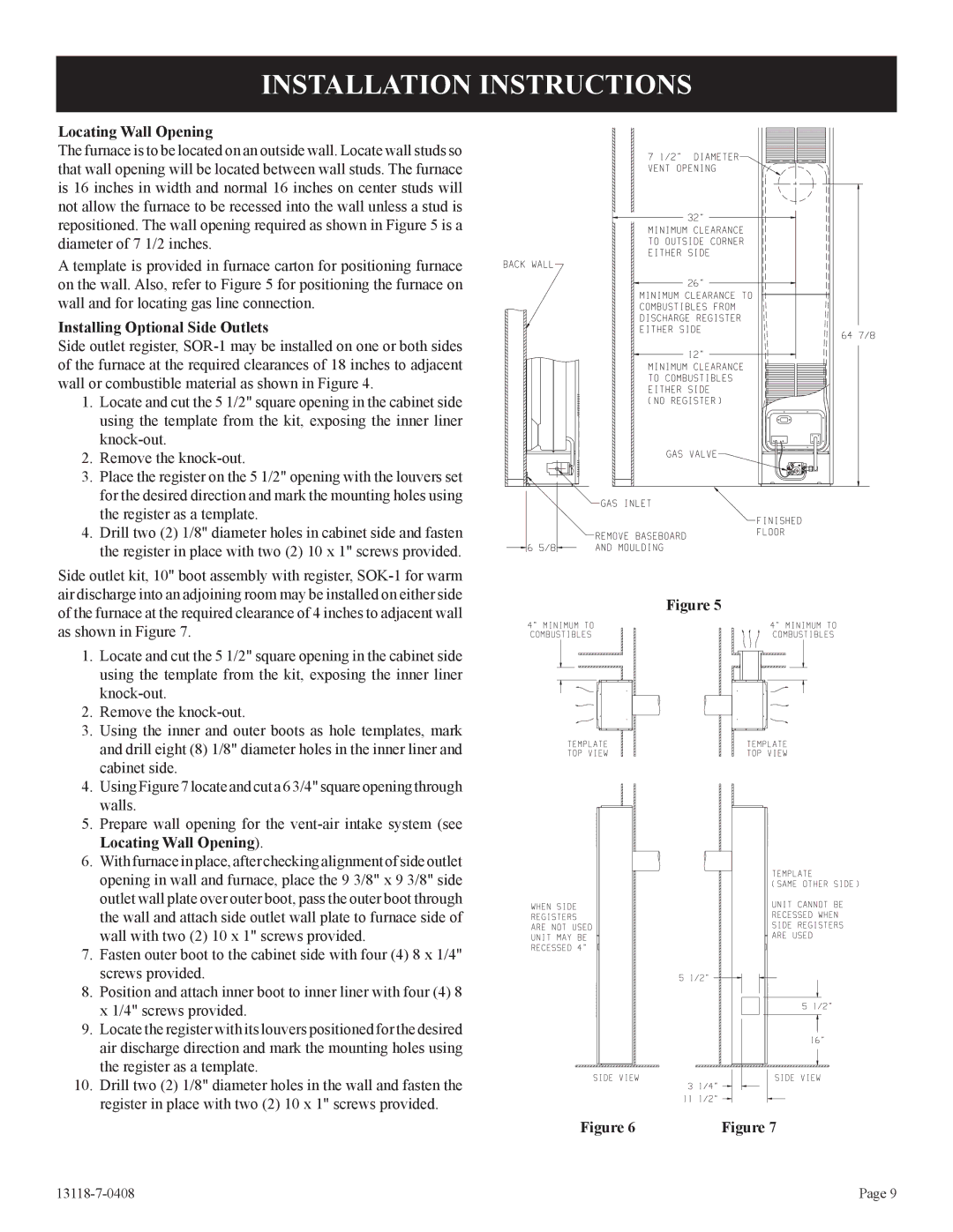 Empire Comfort Systems DV-55T-1 Installation Instructions, Locating Wall Opening, Installing Optional Side Outlets 