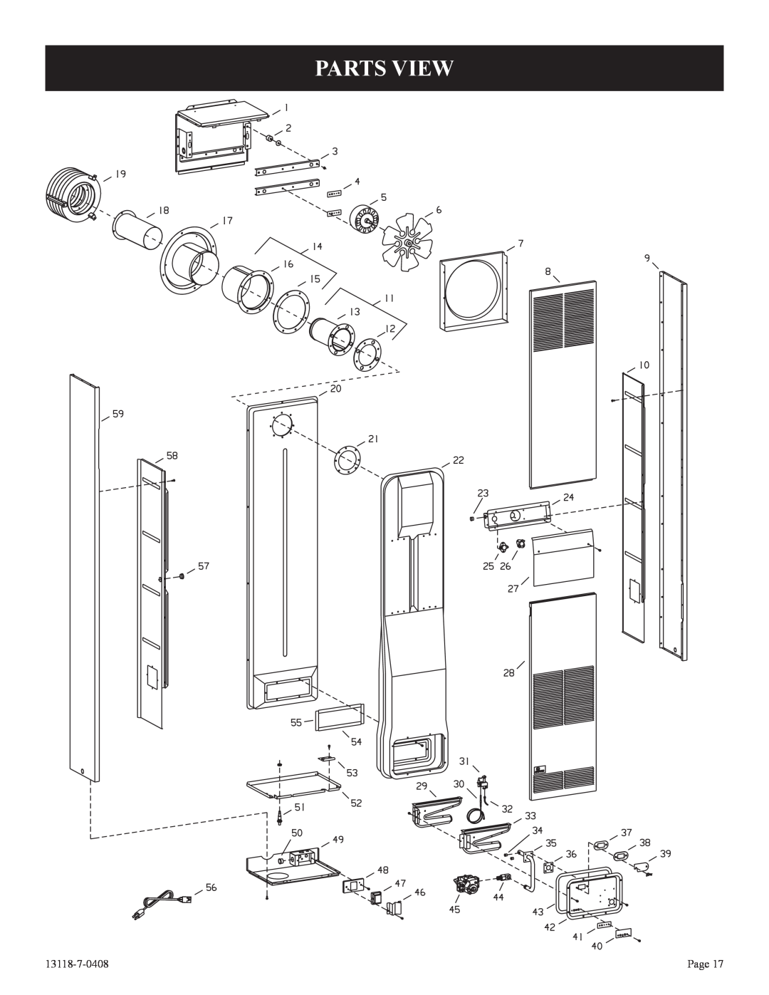 Empire Comfort Systems DV-55T-1 installation instructions Parts View, 13118-7-0408, Page 