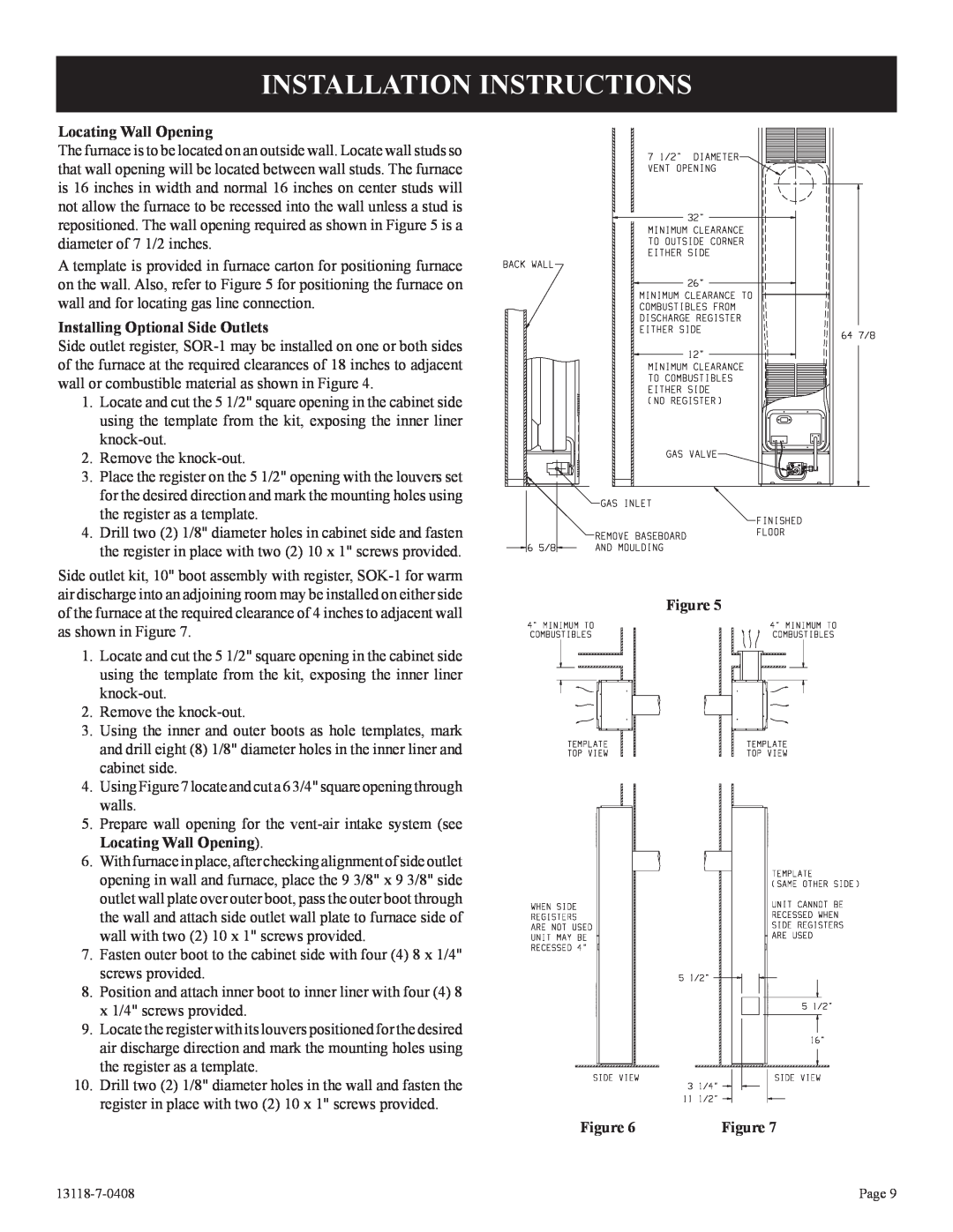 Empire Comfort Systems DV-55T-1 Installation Instructions, Locating Wall Opening, Installing Optional Side Outlets, Figure 