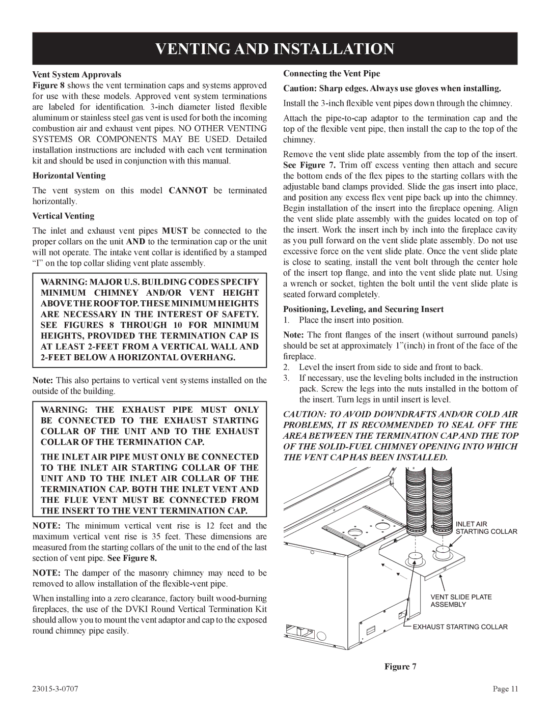 Empire Comfort Systems DV35IN33L, DV25IN33L, DV33IN33L installation instructions Vent System Approvals 