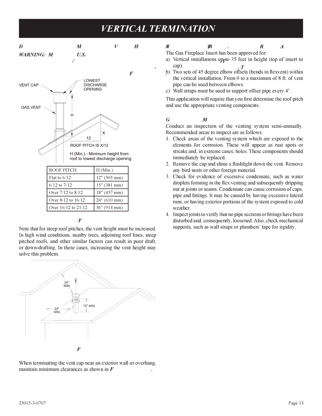 Empire Comfort Systems DV33IN33L Vertical Termination, Determining Minimum Vent Height Above the Roof, General Maintenance 