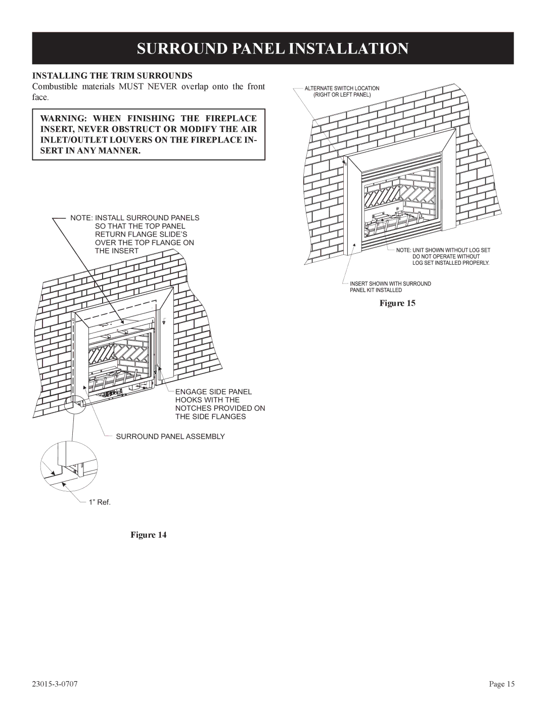 Empire Comfort Systems DV25IN33L, DV33IN33L, DV35IN33L installation instructions Surround Panel Installation 