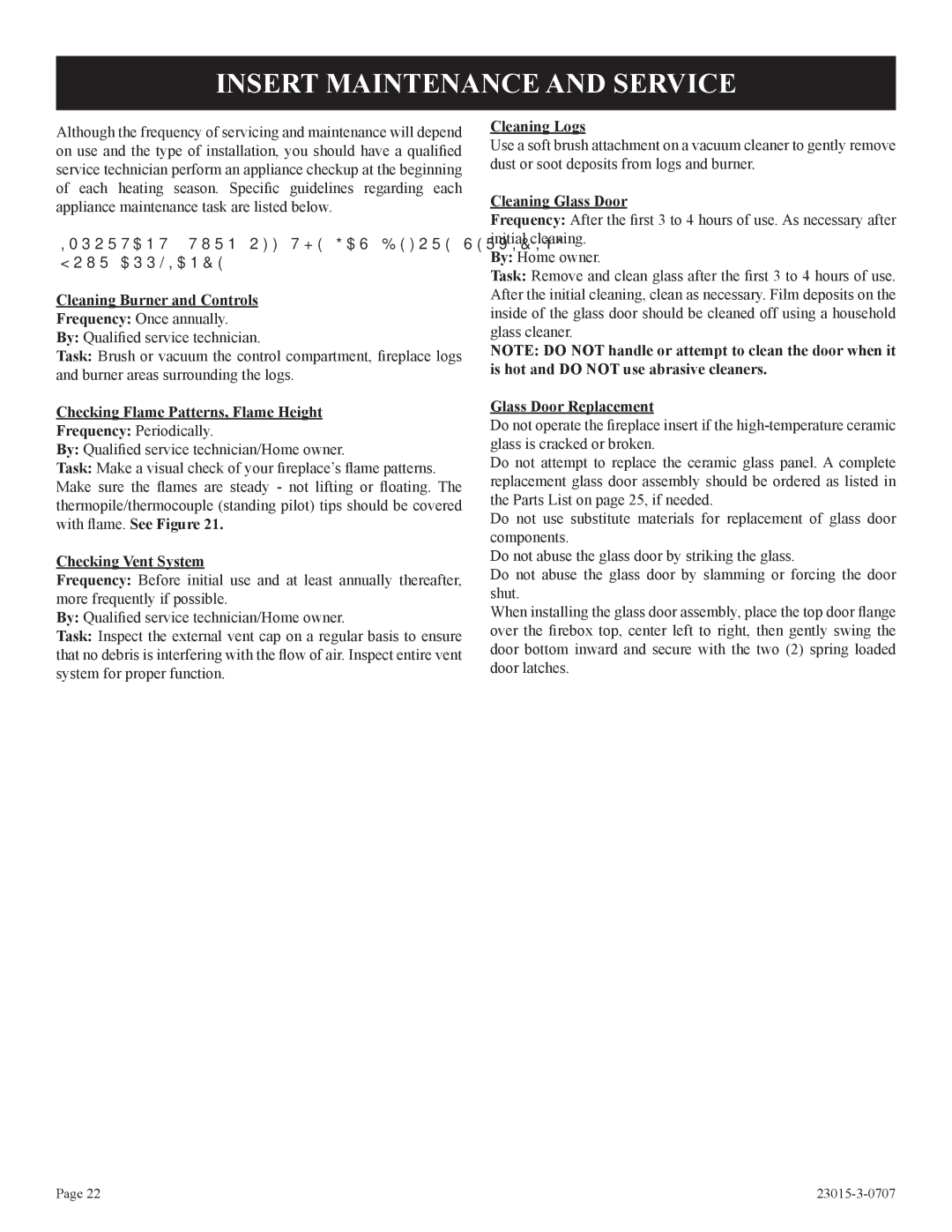 Empire Comfort Systems DV33IN33L, DV25IN33L, DV35IN33L installation instructions Insert Maintenance and Service 