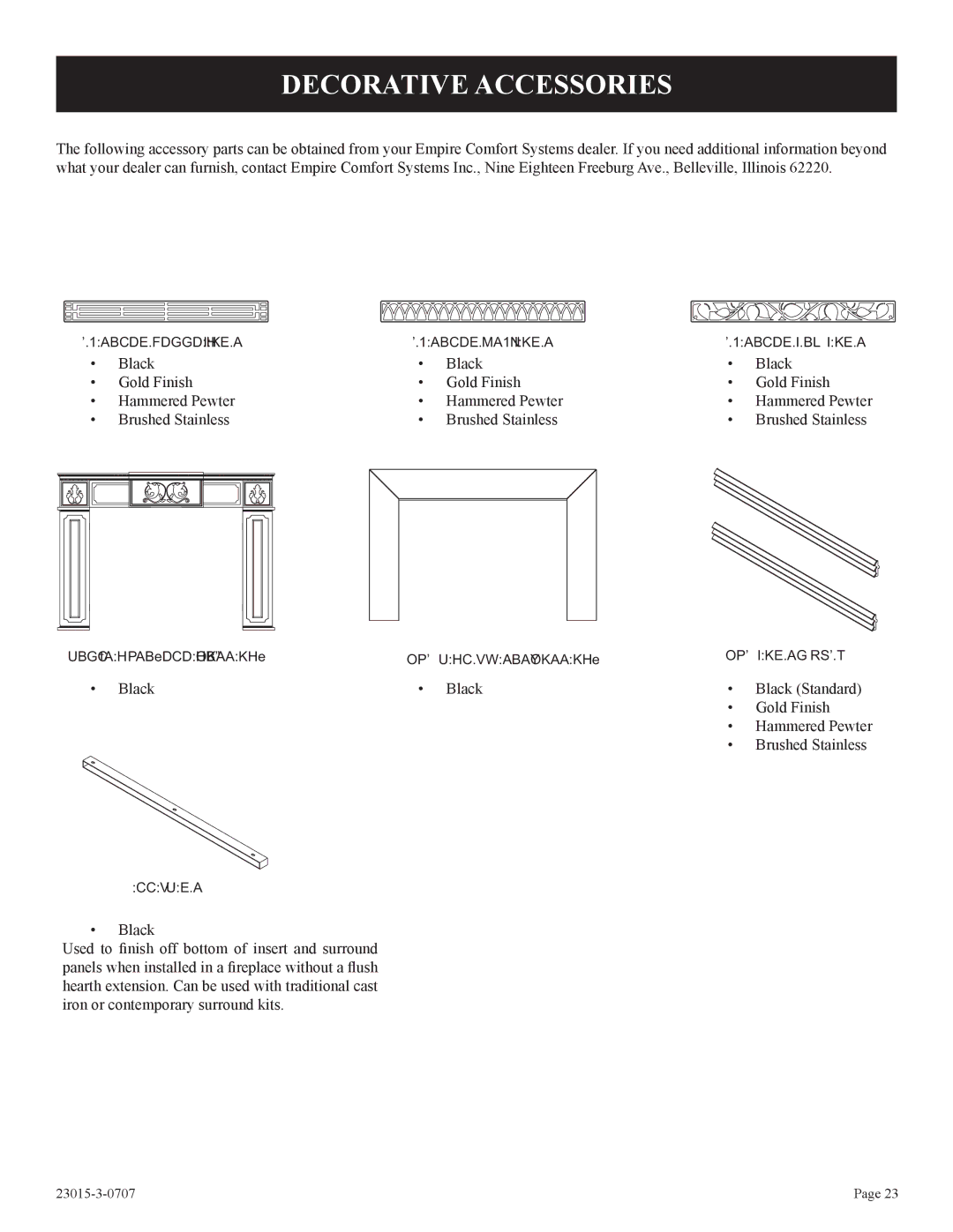 Empire Comfort Systems DV35IN33L, DV25IN33L, DV33IN33L installation instructions Decorative Accessories 