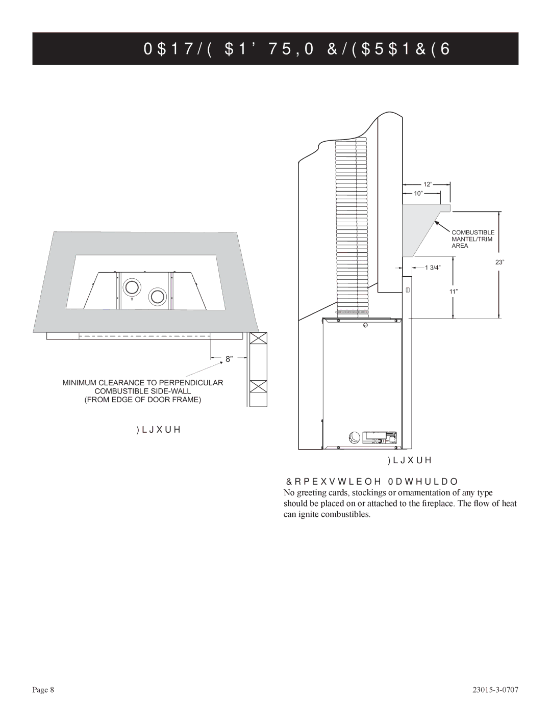 Empire Comfort Systems DV35IN33L, DV25IN33L, DV33IN33L Mantle and Trim Clearances, Combustible Material 