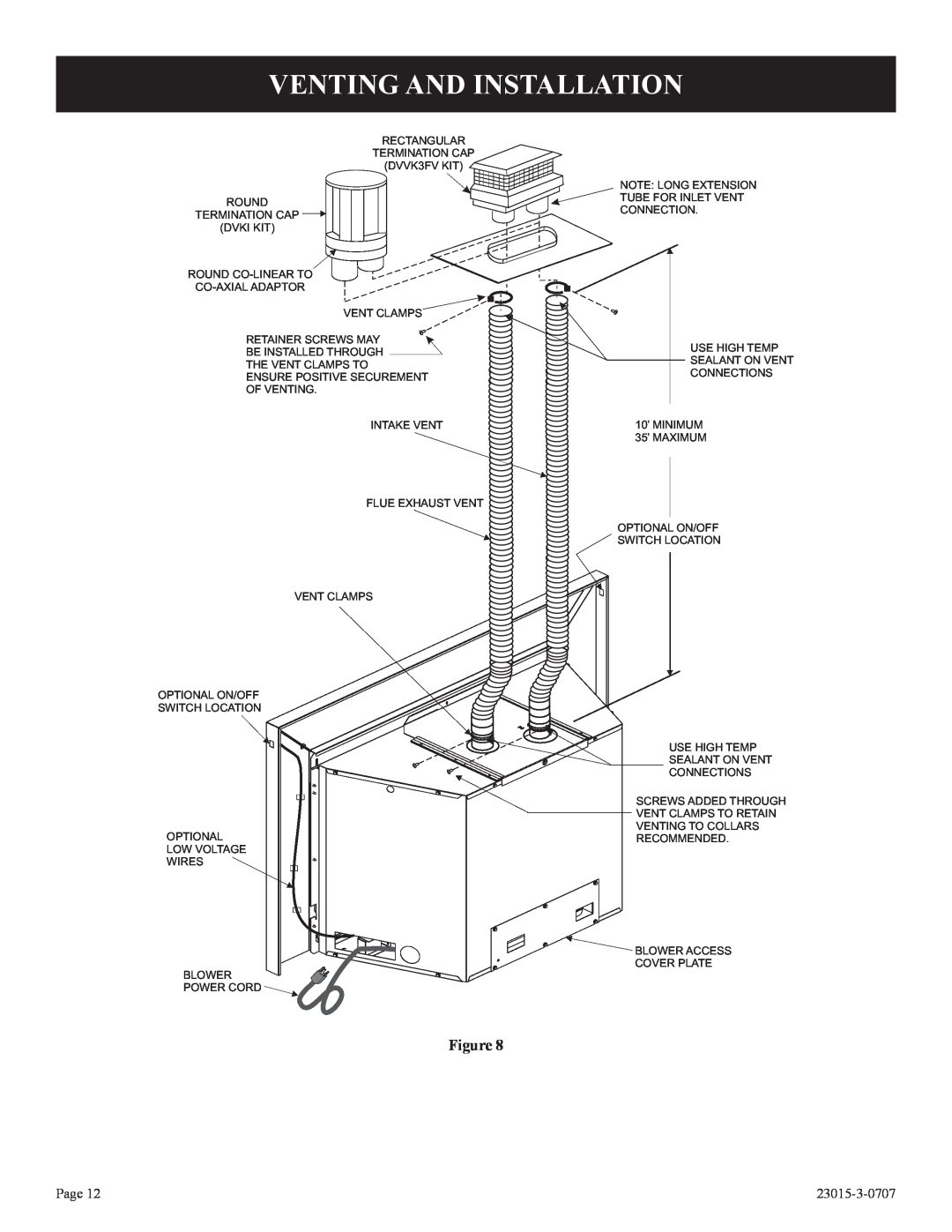 Empire Comfort Systems DV25IN33L Venting And Installation, Page, 23015-3-0707, RECTANGULAR TERMINATION CAP DVVK3FV KIT 