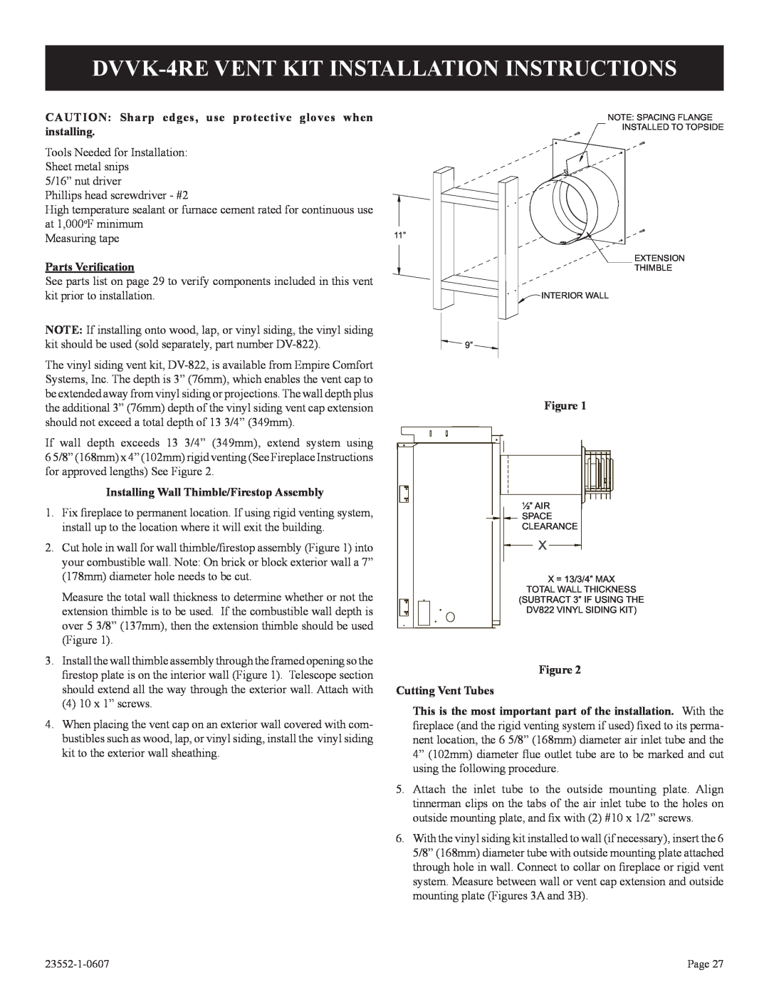 Empire Comfort Systems DVD36FP3 DVVK-4REVENT KIT INSTALLATION INSTRUCTIONS, Parts Veriﬁcation, Figure Cutting Vent Tubes 