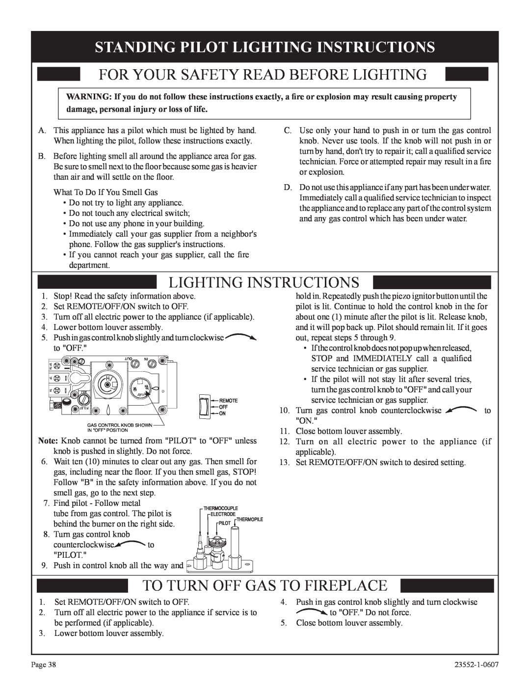 Empire Comfort Systems DVD48FP3, DVD42FP5 Standing Pilot Lighting Instructions, For Your Safety Read Before Lighting 