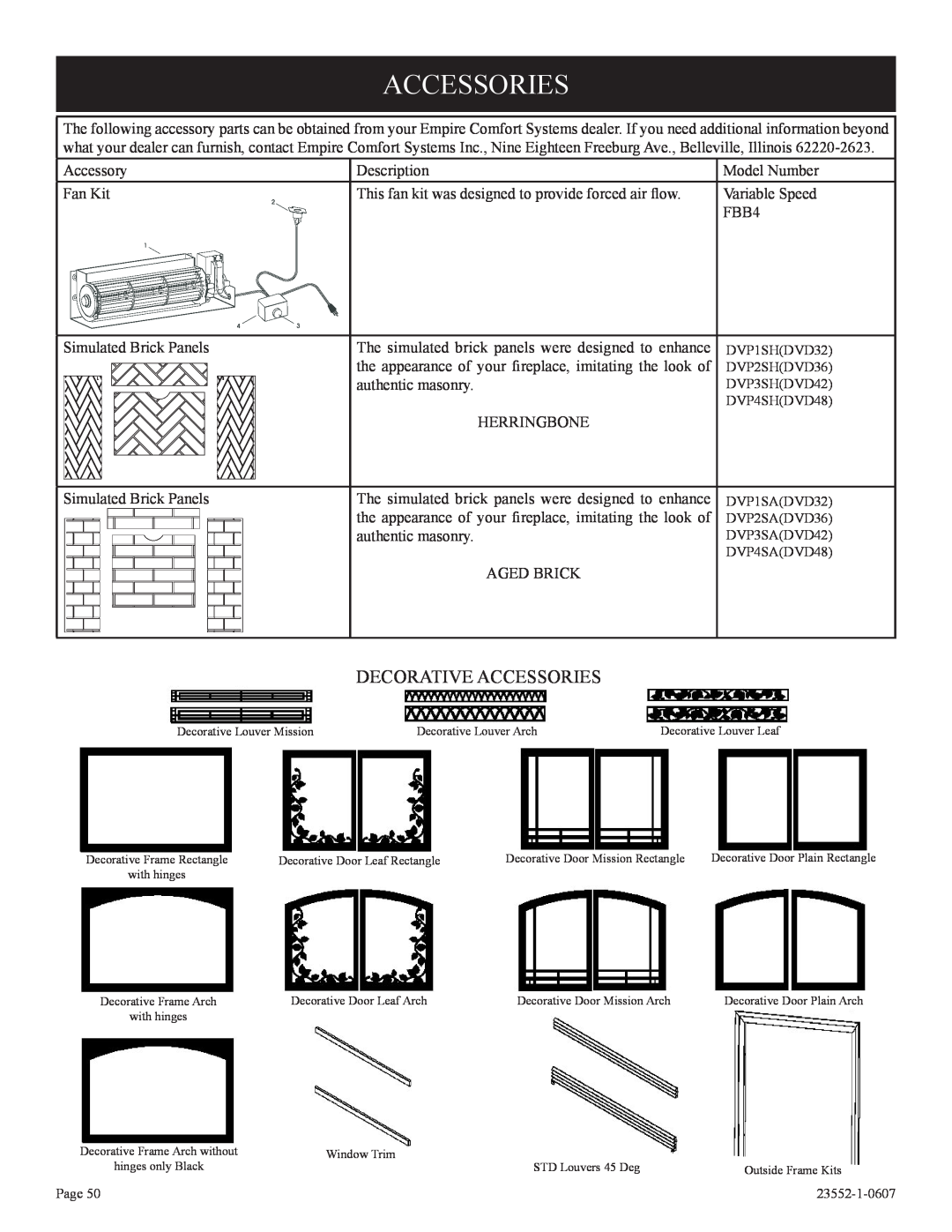 Empire Comfort Systems DVD48FP3, DVD42FP5, DVD48FP5, DVD36FP3, DVD42FP3 installation instructions Decorative Accessories 